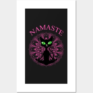 Funny Namaste Cat Yoga Pink Mandala Posters and Art